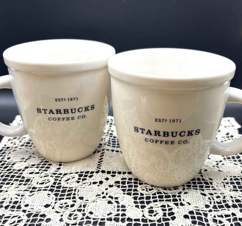 2001 Starbucks Barista Abbey Mugs Set of 2 Minimalist Coffee House Ceramic Cup